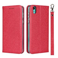 Ultra Slim Magnetic Automatic Suction Silk Lanyard Leather Flip Cover for Android One S3 - Red