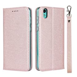 Ultra Slim Magnetic Automatic Suction Silk Lanyard Leather Flip Cover for Android One S3 - Rose Gold