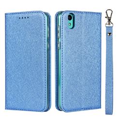 Ultra Slim Magnetic Automatic Suction Silk Lanyard Leather Flip Cover for Android One S3 - Sky Blue