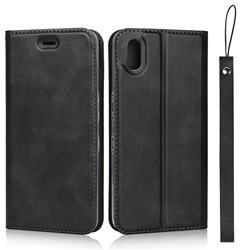 Calf Pattern Magnetic Automatic Suction Leather Wallet Case for Android One S4 - Black