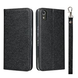 Ultra Slim Magnetic Automatic Suction Silk Lanyard Leather Flip Cover for Android One S4 - Black