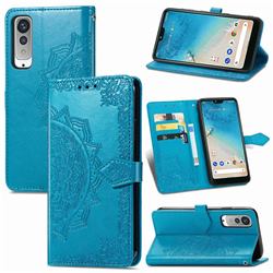 Embossing Imprint Mandala Flower Leather Wallet Case for Kyocera Android One S8 - Blue