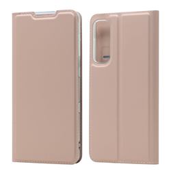 Ultra Slim Card Magnetic Automatic Suction Leather Wallet Case for Kyocera Android One S8 - Rose Gold