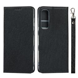 Ultra Slim Magnetic Automatic Suction Silk Lanyard Leather Flip Cover for Kyocera Android One S8 - Black