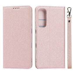 Ultra Slim Magnetic Automatic Suction Silk Lanyard Leather Flip Cover for Kyocera Android One S8 - Rose Gold
