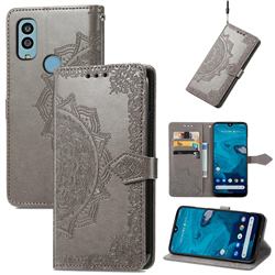 Embossing Imprint Mandala Flower Leather Wallet Case for Kyocera Android One S9 - Gray