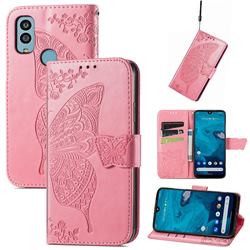 Embossing Mandala Flower Butterfly Leather Wallet Case for Kyocera Android One S9 - Pink