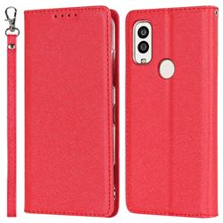 Ultra Slim Magnetic Automatic Suction Silk Lanyard Leather Flip Cover for Kyocera Android One S9 - Red