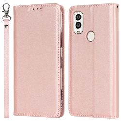 Ultra Slim Magnetic Automatic Suction Silk Lanyard Leather Flip Cover for Kyocera Android One S9 - Rose Gold