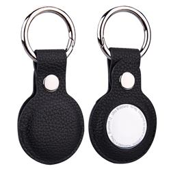 Lychee Leather Key Ring Secure Holder Case Cover for Apple AirTag - Black