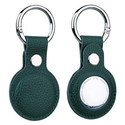 Lychee Leather Key Ring Secure Holder Case Cover for Apple AirTag - Green