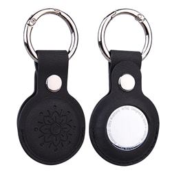 Embossed Mandala Flower Key Ring Secure Holder Leather Case Cover for Apple AirTag - Black
