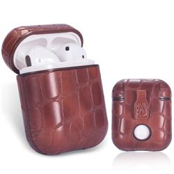 Stone Pattern PU Leather Case for Apple AirPods - Coffee