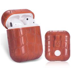Stone Pattern PU Leather Case for Apple AirPods - Brown