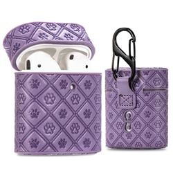 Dog Paw Pattern Leather Pouch Protective Case for Apple AirPods 1 2 - Lavender