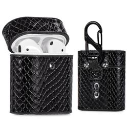Python Pattern Leather Pouch Protective Case for Apple AirPods 1 2 - Black