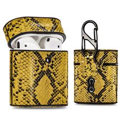Python Pattern Leather Pouch Protective Case for Apple AirPods 1 2 - Yellow