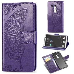 Embossing Mandala Flower Butterfly Leather Wallet Case for FUJITSU Docomo Arrows Be3 F-02L - Dark Purple