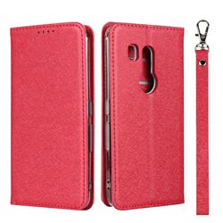Ultra Slim Magnetic Automatic Suction Silk Lanyard Leather Flip Cover for FUJITSU Docomo Arrows Be3 F-02L - Red