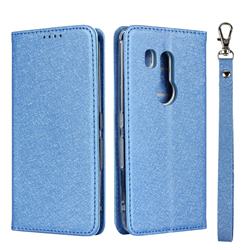 Ultra Slim Magnetic Automatic Suction Silk Lanyard Leather Flip Cover for FUJITSU Docomo Arrows Be3 F-02L - Sky Blue