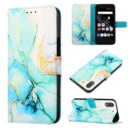 Green Illusion Marble Leather Wallet Protective Case for FUJITSU Docomo Arrows Be F-04K