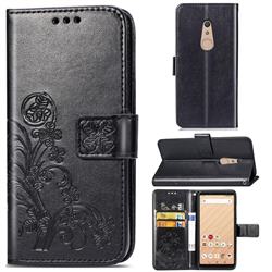 Embossing Imprint Four-Leaf Clover Leather Wallet Case for FUJITSU Docomo Arrows Be4 F-41A - Black