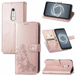 Embossing Imprint Four-Leaf Clover Leather Wallet Case for FUJITSU Docomo Arrows Be4 Plus F-41B - Rose Gold