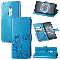 Embossing Imprint Four-Leaf Clover Leather Wallet Case for FUJITSU Docomo Arrows Be4 Plus F-41B - Blue