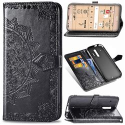 Embossing Imprint Mandala Flower Leather Wallet Case for Docomo Raku-Raku Phone Me(F-01L) - Black