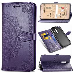 Embossing Imprint Mandala Flower Leather Wallet Case for Docomo Raku-Raku Phone Me(F-01L) - Purple