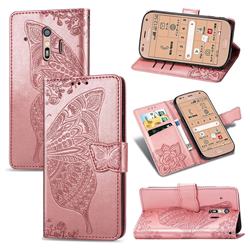 Embossing Mandala Flower Butterfly Leather Wallet Case for Docomo Raku-Raku Phone Me(F-01L) - Rose Gold