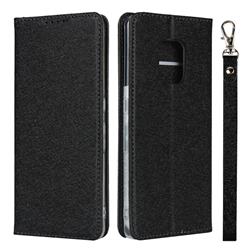 Ultra Slim Magnetic Automatic Suction Silk Lanyard Leather Flip Cover for FUJITSU Docomo Arrows 5G F-51A - Black