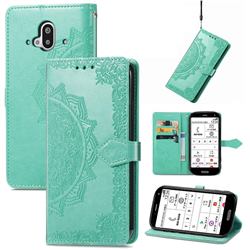 Embossing Imprint Mandala Flower Leather Wallet Case for Docomo Easy Smartphone F-52B - Green