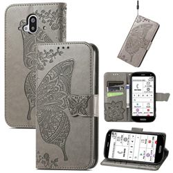 Embossing Mandala Flower Butterfly Leather Wallet Case for Docomo Easy Smartphone F-52B - Gray