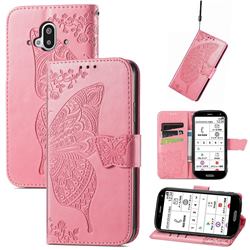 Embossing Mandala Flower Butterfly Leather Wallet Case for Docomo Easy Smartphone F-52B - Pink