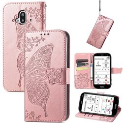 Embossing Mandala Flower Butterfly Leather Wallet Case for Docomo Easy Smartphone F-52B - Rose Gold