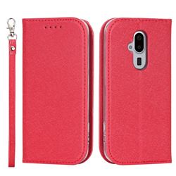 Ultra Slim Magnetic Automatic Suction Silk Lanyard Leather Flip Cover for Docomo Easy Smartphone F-52B - Red