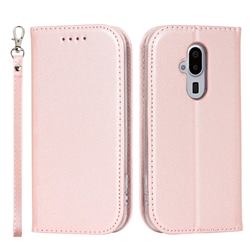 Ultra Slim Magnetic Automatic Suction Silk Lanyard Leather Flip Cover for Docomo Easy Smartphone F-52B - Rose Gold