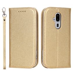 Ultra Slim Magnetic Automatic Suction Silk Lanyard Leather Flip Cover for Docomo Easy Smartphone F-52B - Golden