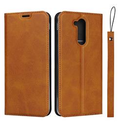 Calf Pattern Magnetic Automatic Suction Leather Wallet Case for Docomo LG style2 L-01L (6.0 inch) - Brown