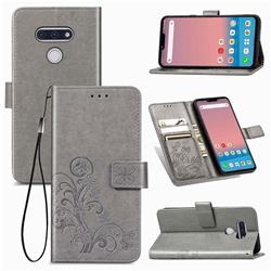 Embossing Imprint Four-Leaf Clover Leather Wallet Case for LG style3 L-41A (Docomo) - Grey