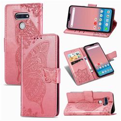 Embossing Mandala Flower Butterfly Leather Wallet Case for LG style3 L-41A (Docomo) - Pink