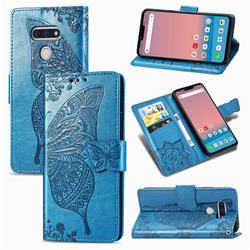Embossing Mandala Flower Butterfly Leather Wallet Case for LG style3 L-41A (Docomo) - Blue