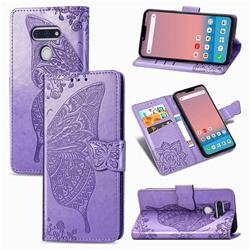 Embossing Mandala Flower Butterfly Leather Wallet Case for LG style3 L-41A (Docomo) - Light Purple