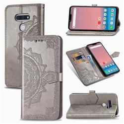 Embossing Imprint Mandala Flower Leather Wallet Case for LG style3 L-41A (Docomo) - Gray