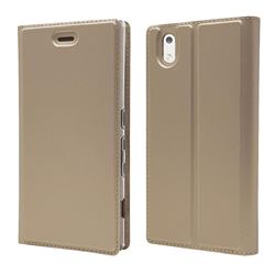 Ultra Slim Card Magnetic Automatic Suction Leather Wallet Case for Docomo Mono MO-01K - Champagne