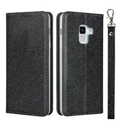 Ultra Slim Magnetic Automatic Suction Silk Lanyard Leather Flip Cover for Docomo Galaxy Feel2 SC-02L - Black