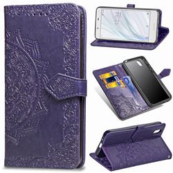 Embossing Imprint Mandala Flower Leather Wallet Case for Sharp AQUOS sense SH-01K / SHV40 - Purple