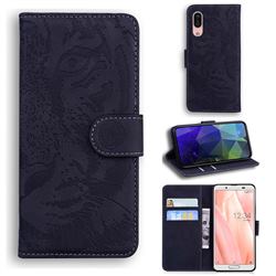 Intricate Embossing Tiger Face Leather Wallet Case for Sharp AQUOS sense3 SH-02M SHV45 - Black