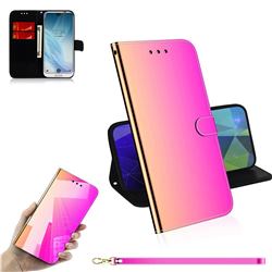 Shining Mirror Like Surface Leather Wallet Case for Sharp AQUOS R2 SH-03K SHV42 - Rainbow Gradient
